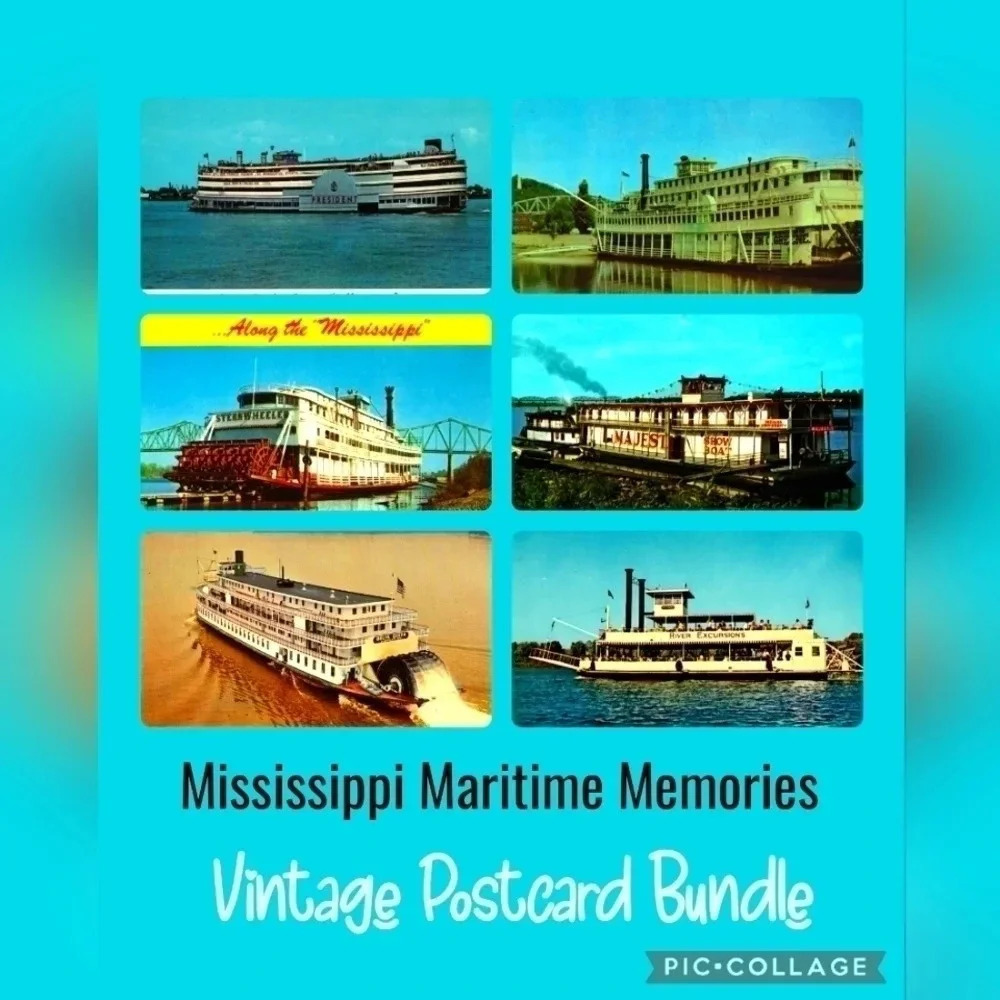 6/$20 MISSISSIPPI MARITIME MEMORIES VINTAGE POSTCARD BUNDLE OF 6
